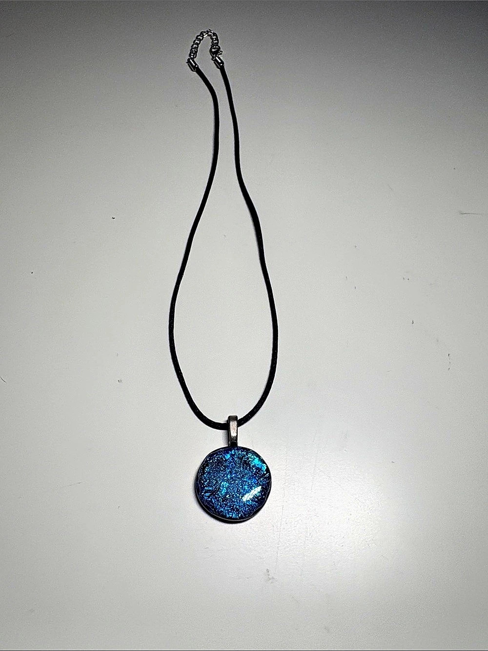 Blue Glitter Pendant Necklace